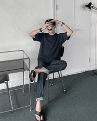 Washed Relaxed Fit Denim Trousers