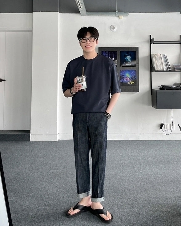 Washed Relaxed Fit Denim Trousers