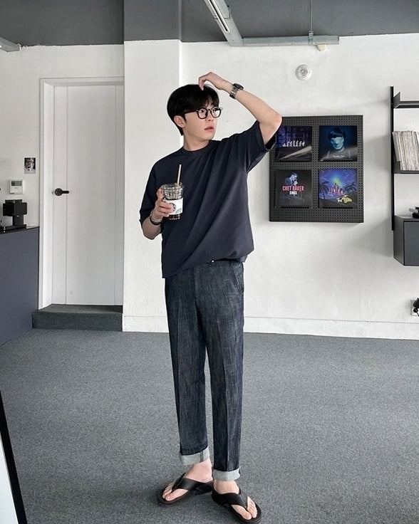 Washed Relaxed Fit Denim Trousers