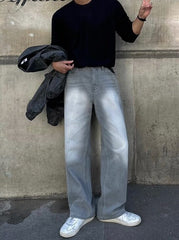 Washed Straight Fit Trendy Denim Pants