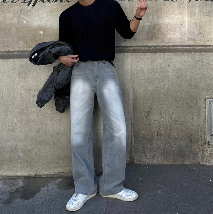 Washed Straight Fit Trendy Denim Pants