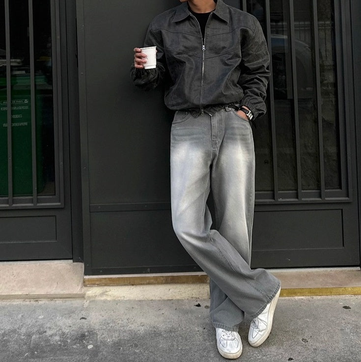Washed Straight Fit Trendy Denim Pants