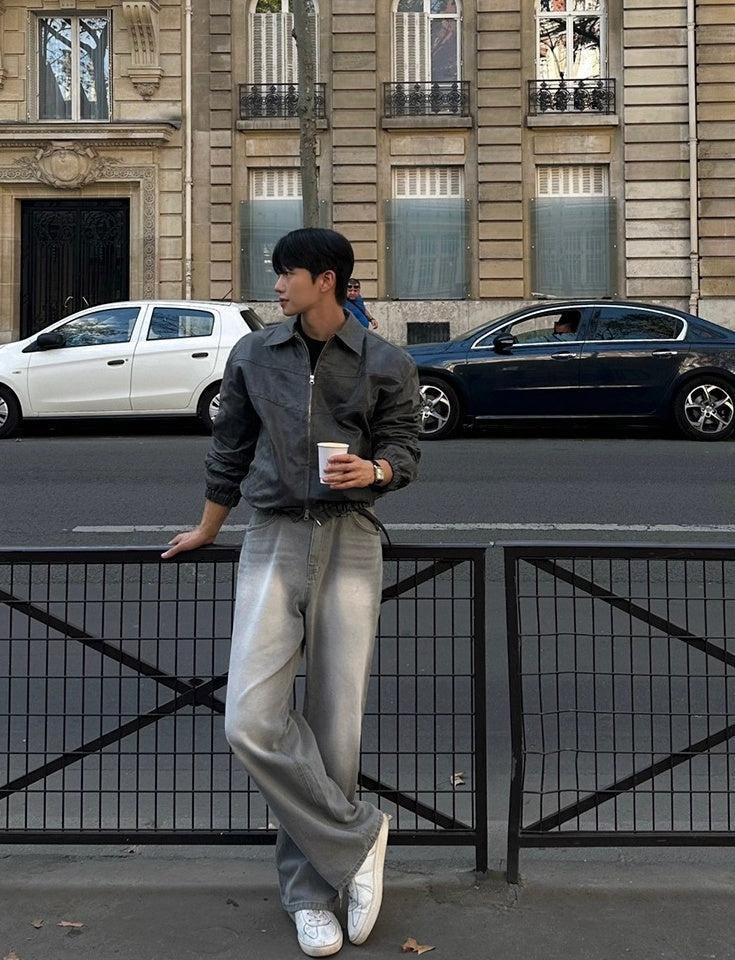 Washed Straight Fit Trendy Denim Pants