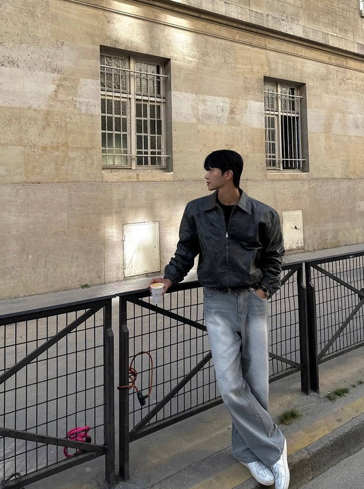 Washed Straight Fit Trendy Denim Pants