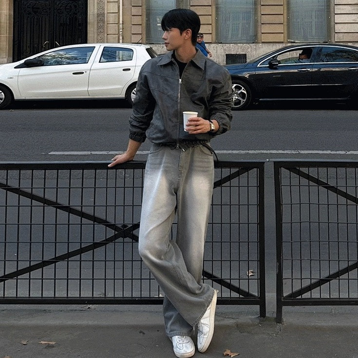 Washed Straight Fit Trendy Denim Pants