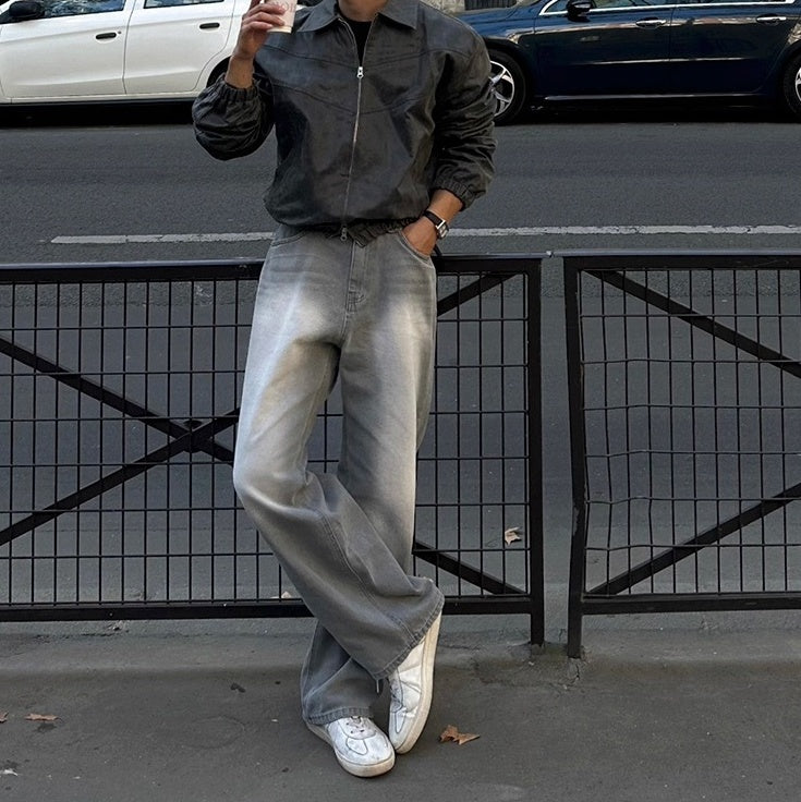 Washed Straight Fit Trendy Denim Pants