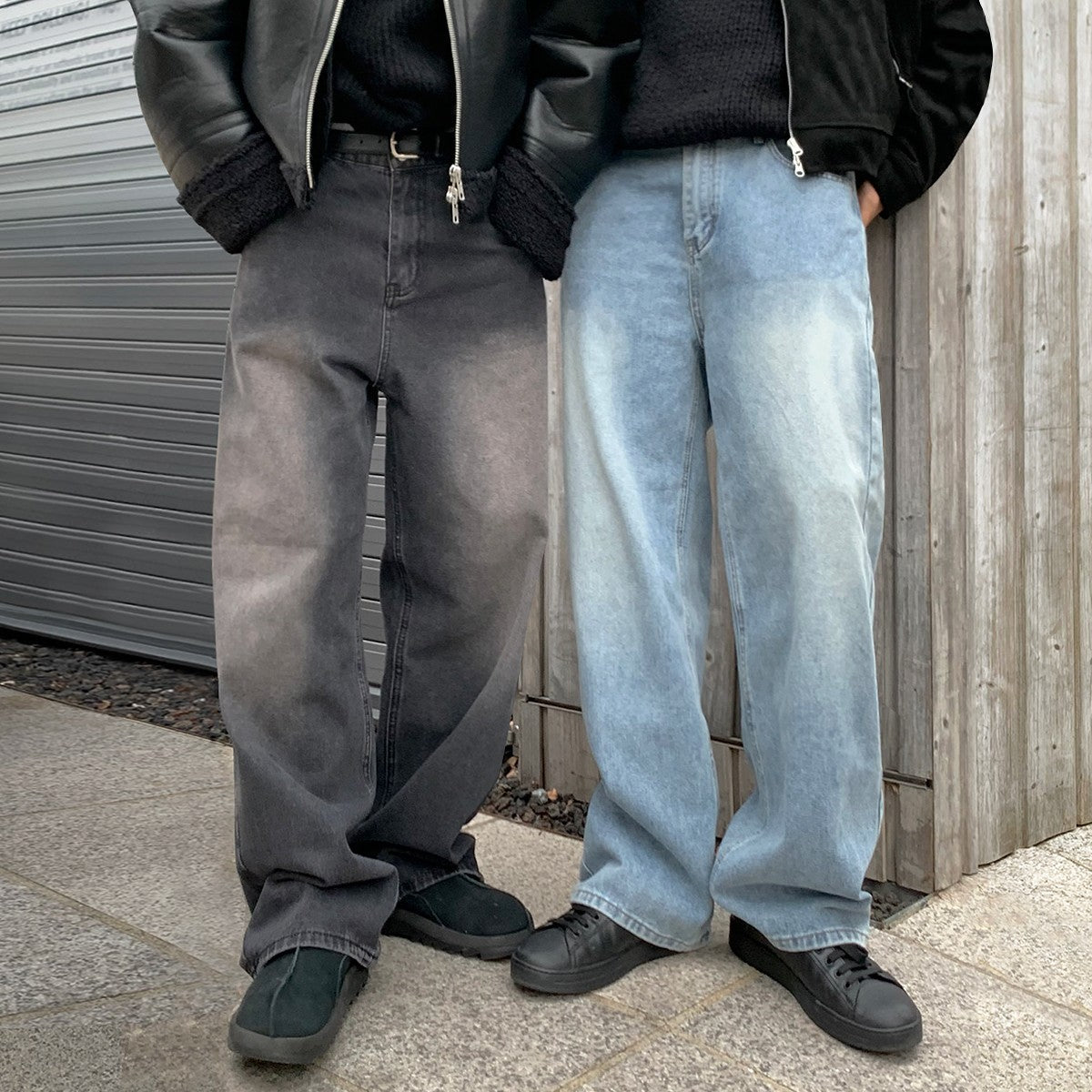 Washed Straight Leg Denim Casual Pants