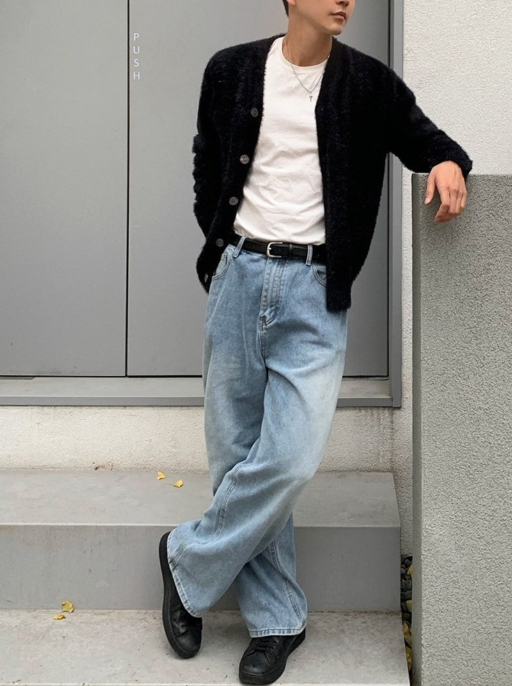 Washed Straight Leg Denim Casual Pants