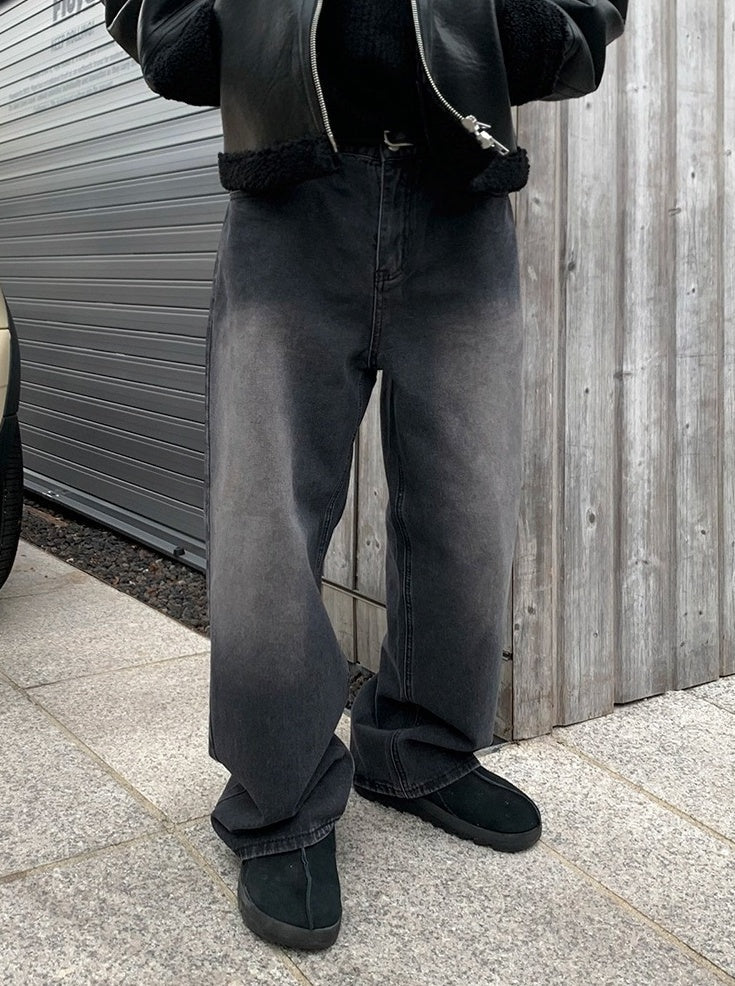 Washed Straight Leg Denim Casual Pants