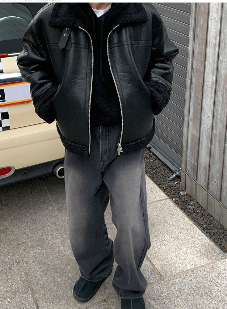 Washed Straight Leg Denim Casual Pants