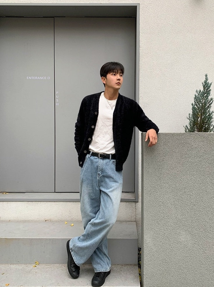 Washed Straight Leg Denim Casual Pants