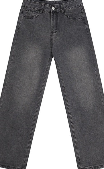 Washed Straight Leg Denim Casual Pants
