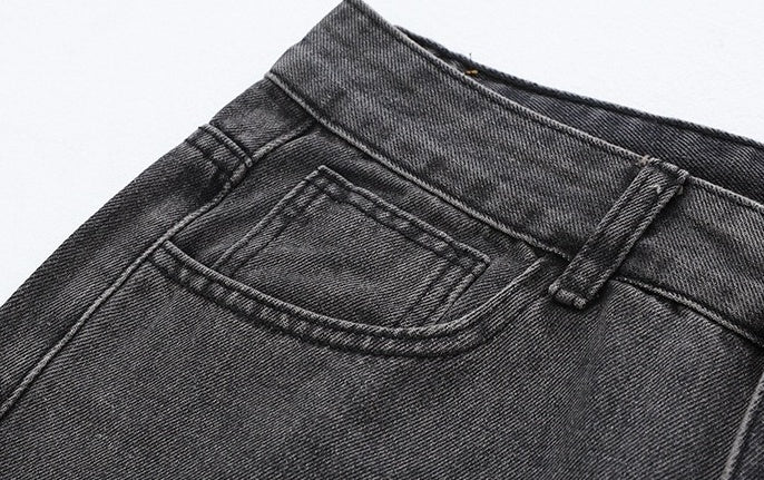 Washed Straight Leg Denim Casual Pants