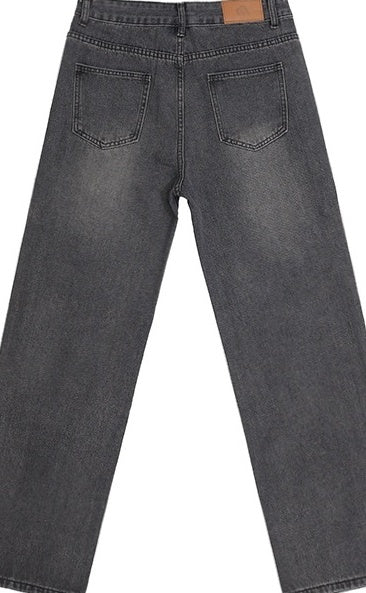 Washed Straight Leg Denim Casual Pants