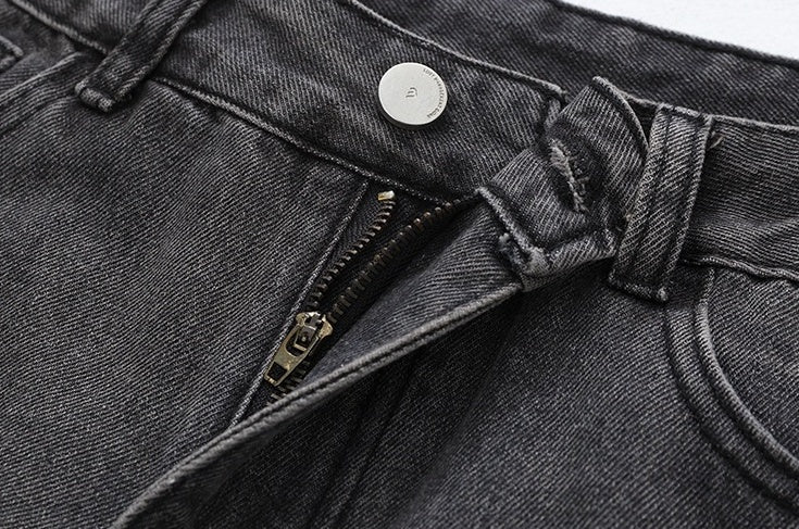 Washed Straight Leg Denim Casual Pants