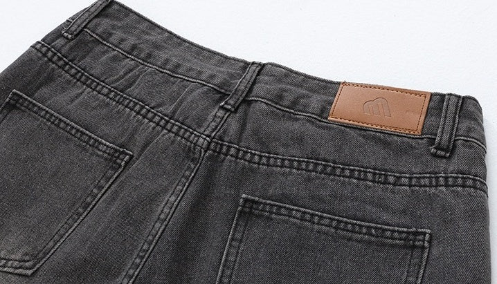 Washed Straight Leg Denim Casual Pants