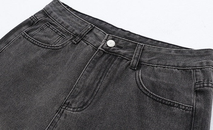 Washed Straight Leg Denim Casual Pants