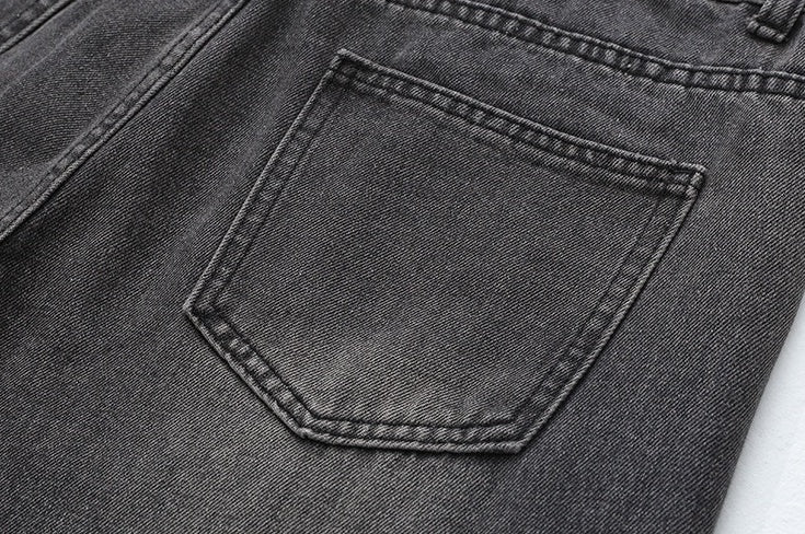 Washed Straight Leg Denim Casual Pants