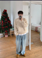 Washed Straight Leg Denim Casual Pants