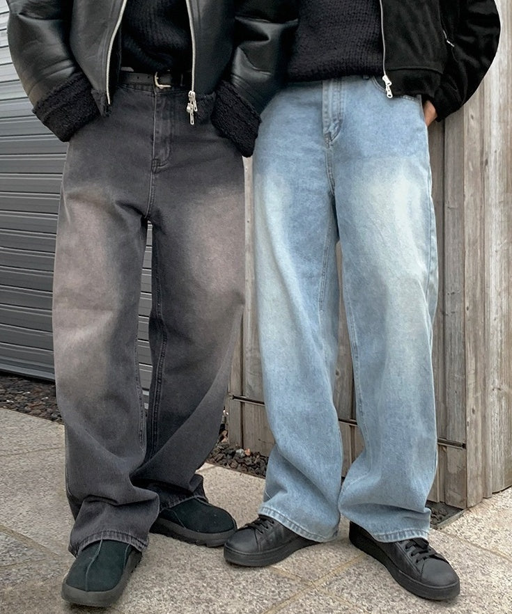 Washed Straight Leg Denim Casual Pants