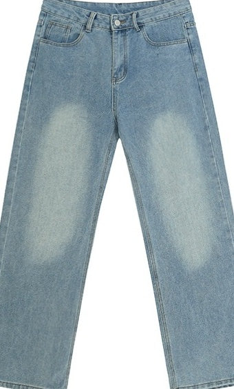 Washed Straight Leg Denim Casual Pants