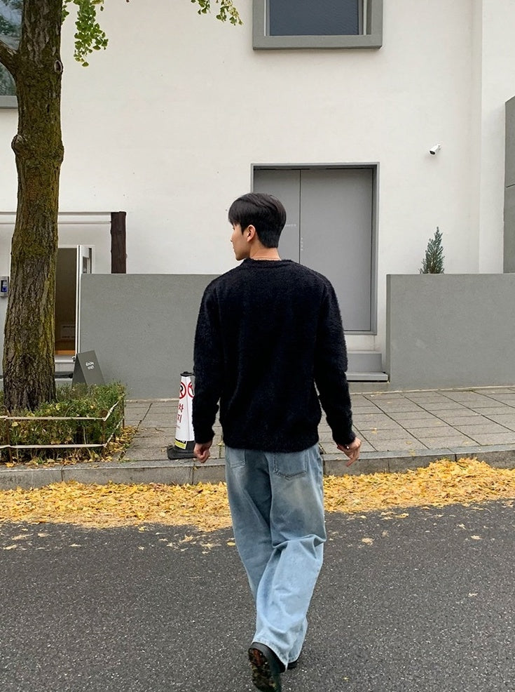 Washed Straight Leg Denim Casual Pants