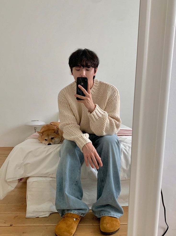 Washed Straight Leg Denim Casual Pants