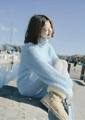 Light Blue High Collar Long Sweater