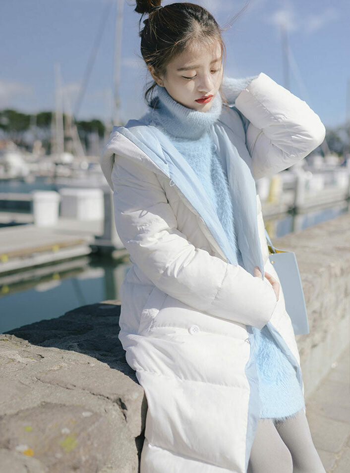 Light Blue High Collar Long Sweater