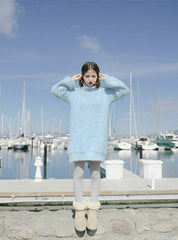 Light Blue High Collar Long Sweater
