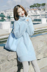 Light Blue High Collar Long Sweater