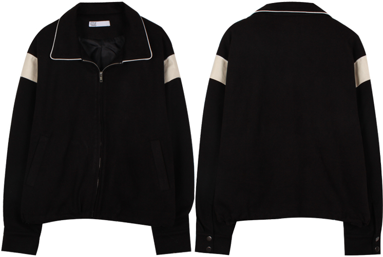 Black Polo Collar Zip Up Jacket