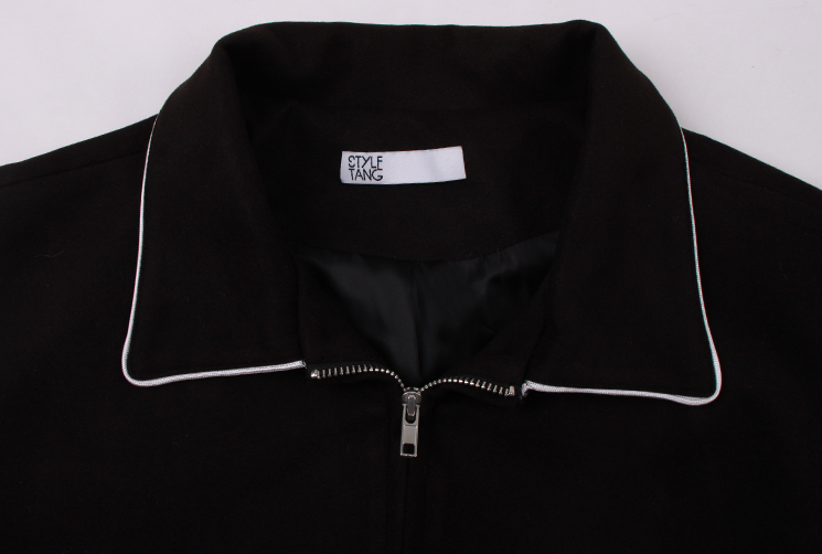 Black Polo Collar Zip Up Jacket