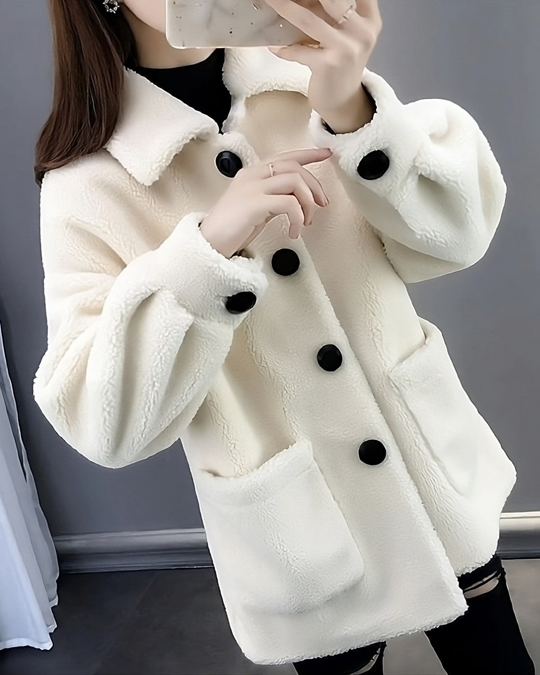 Creamy White Winter Lamb Wool Jacket