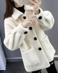 Creamy White Winter Lamb Wool Jacket