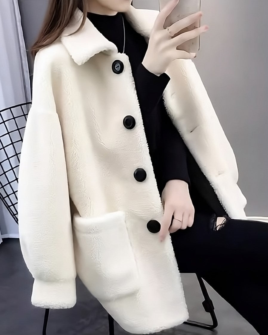 Creamy White Winter Lamb Wool Jacket