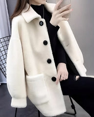 Creamy White Winter Lamb Wool Jacket