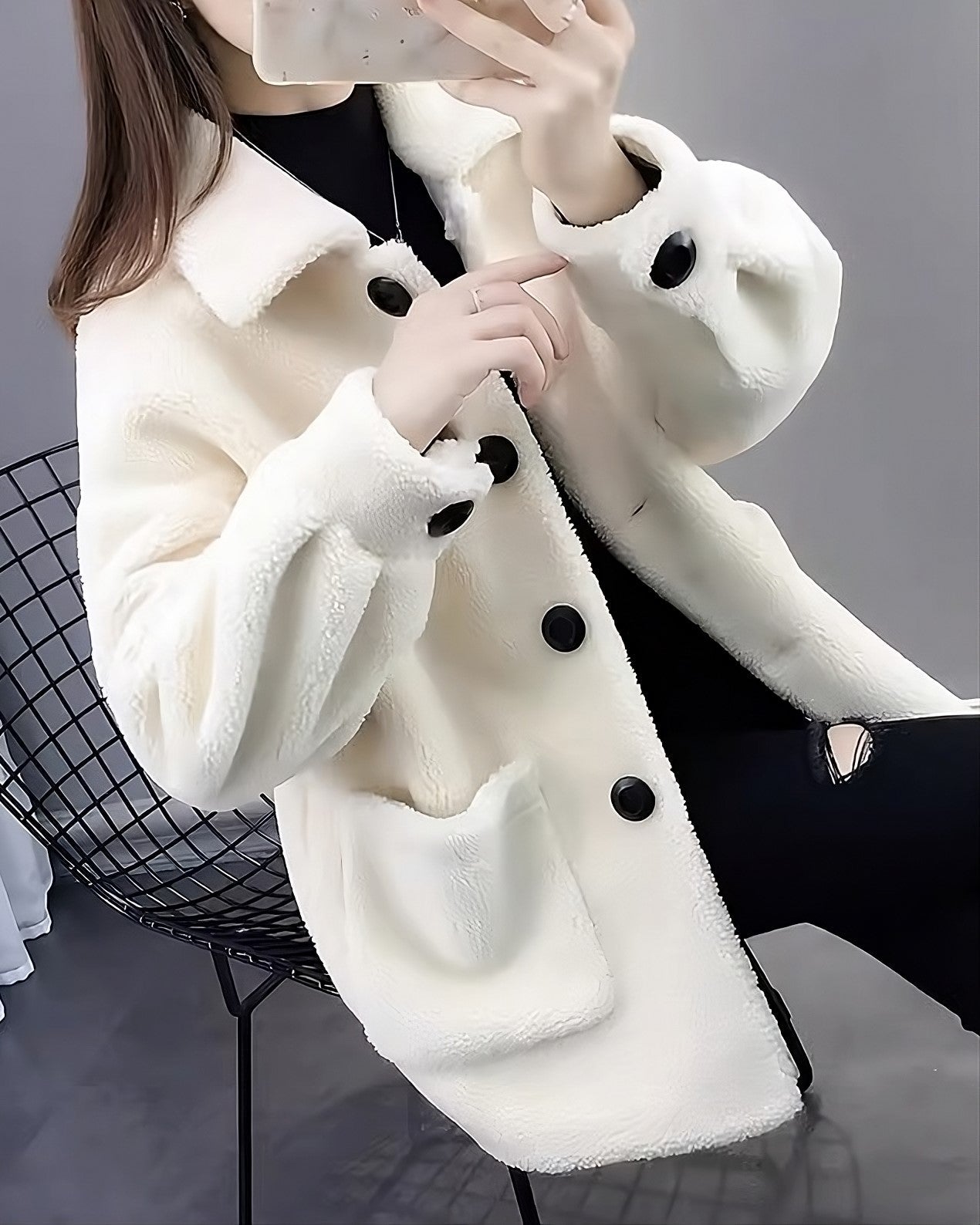 Creamy White Winter Lamb Wool Jacket