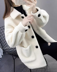 Creamy White Winter Lamb Wool Jacket