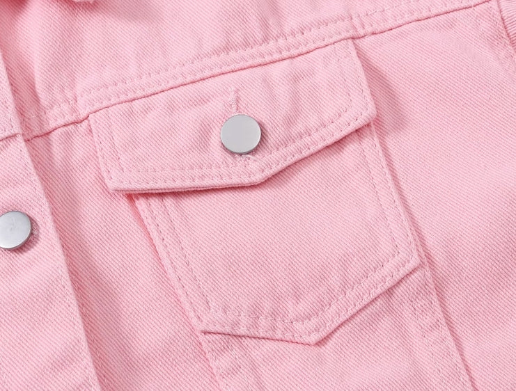 Pink Cropped Denim Jacket