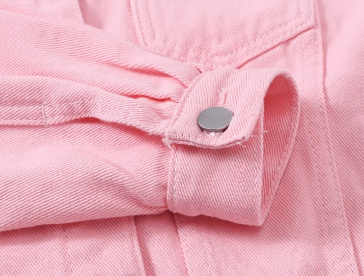 Pink Cropped Denim Jacket