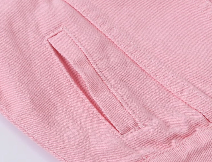 Pink Cropped Denim Jacket