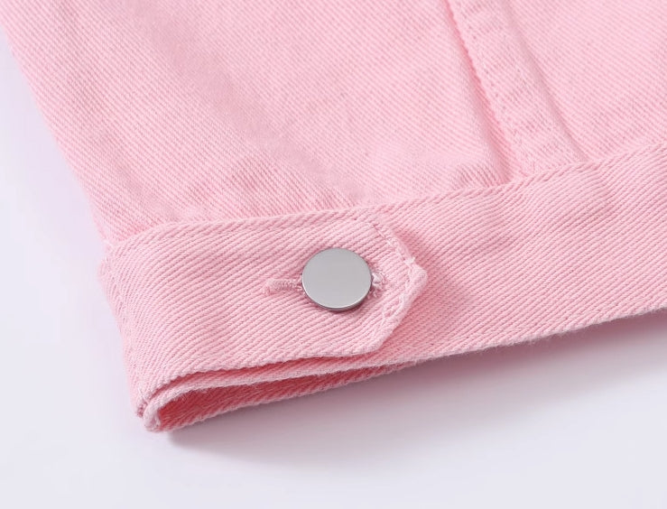 Pink Cropped Denim Jacket