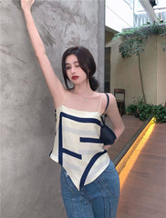 White Geometric Pattern Triangle Top