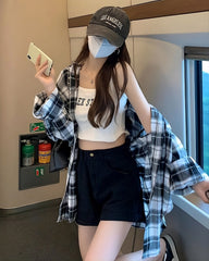 White And Black Casual Plaid Shirt