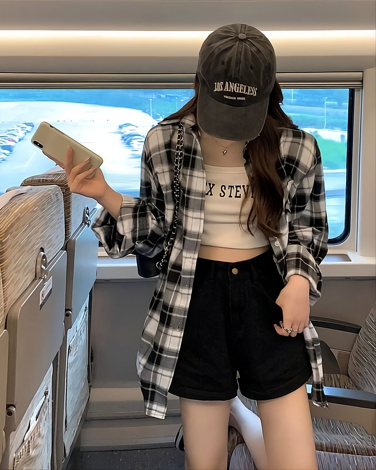 White And Black Casual Plaid Shirt