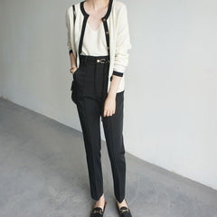 White And Black Contrast Lining Cardigan