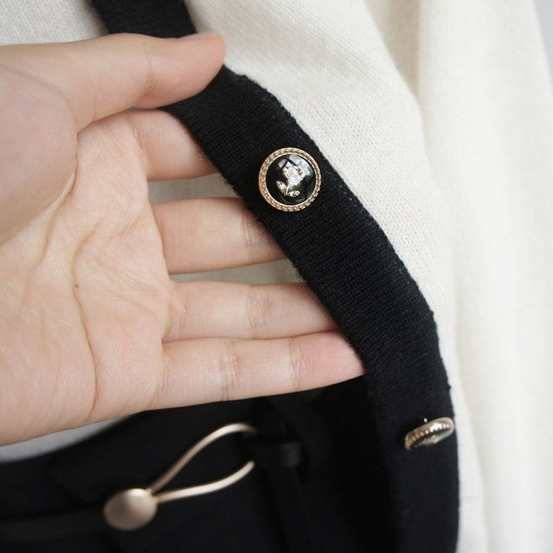 White And Black Contrast Lining Cardigan