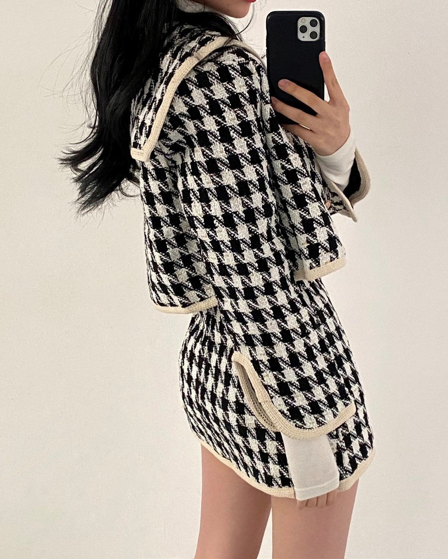 White And Black Sailor Collar Tweed Jacket