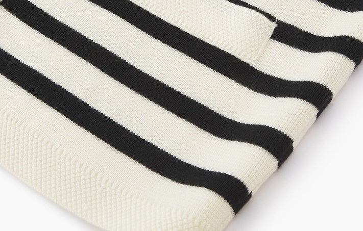 White And Black Stripes Round Neck Cardigan